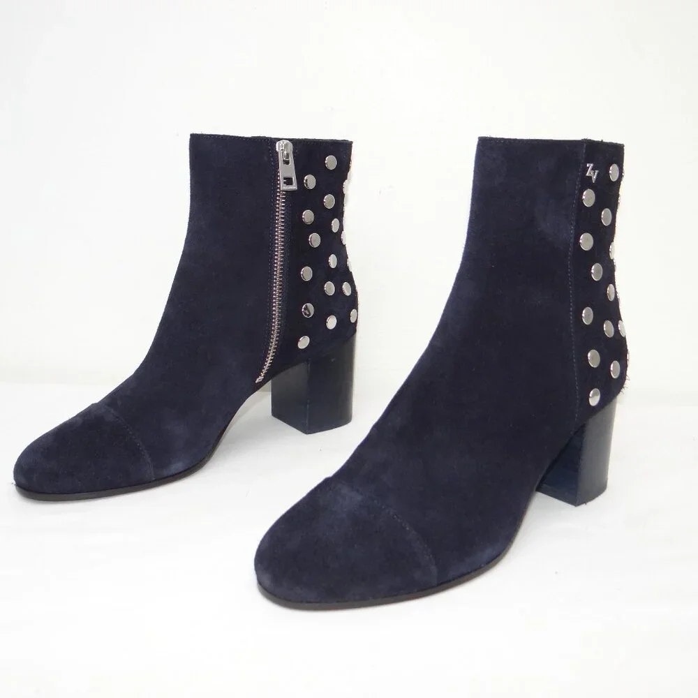 ZADIG & VOLTAIRE studded suede LENA ankle boots INK BLUE EU 37 US 6.5